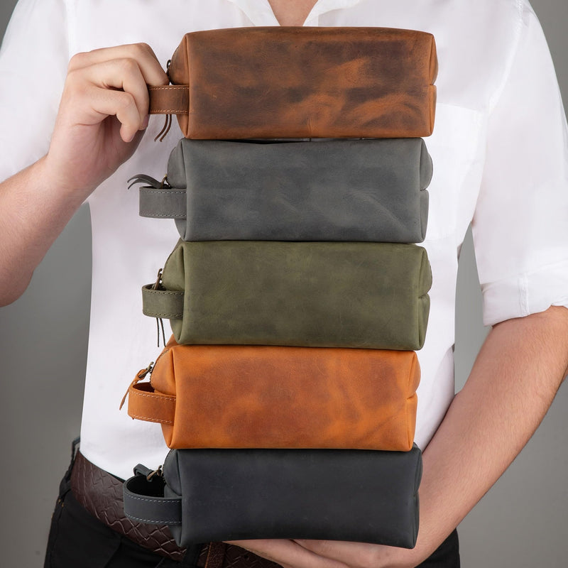 FRED PARKER Leather Toiletry Bag for Men – Dopp Kit, Multiple Purpose Use Travel Organizer, Groomsmen or Christmas Gift, Shaving Bag for Him (Standard, Brown, Medium: 7x3x3) Medium: 7x3x3" Classic