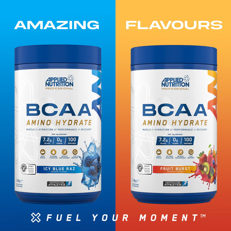 Applied Nutrition Bundle BCAA Amino Hydrate Powder 1.4kg + Lifestyle Water Bottle 1000ml | Branched Chain Amino Acids Supplement, Electrolytes, B Vits, Intra Workout & Recovery Drink (Fruit Burst) Fruit Burst