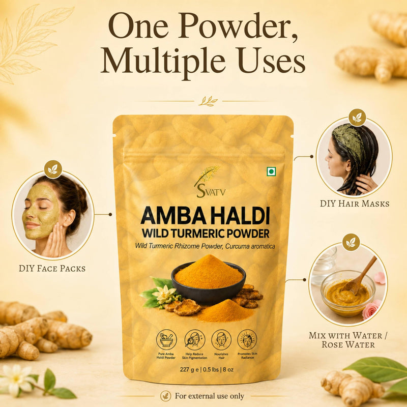 Wild Turmeric Powder 227g | Curcuma Aromatica Kasturi Manjal | Amba Haldi for Face Pack, Skin Care Mask & DIY Beauty Routine | Finely Ground Single Ingredient Herbal Powder
