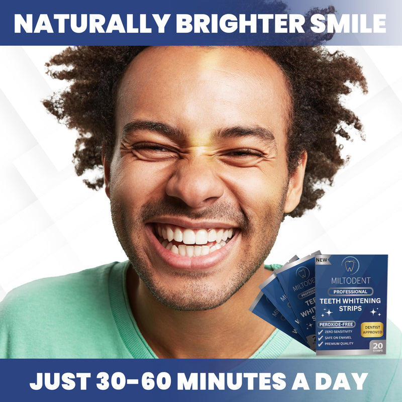 [Australia] - MILTODENT Teeth Whitening Strips | Dentist Formulated | Peroxide Free Whitening Strips for Sensitive Teeth | Enamel Safe | Mint, Coconut (20 Count) 20 Count (Pack of 1) 