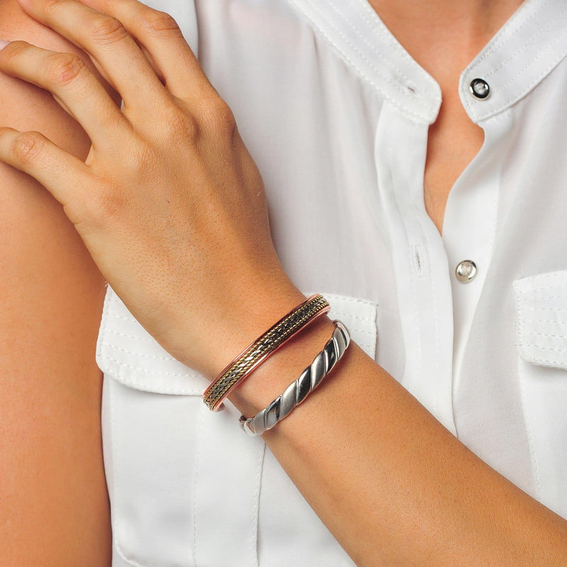 [Australia] - Original Copper Magnetic Cuff Bracelet for Men & Women ‚Äì Silver Braided Style ‚Äì Adjustable - Ultra Strength 