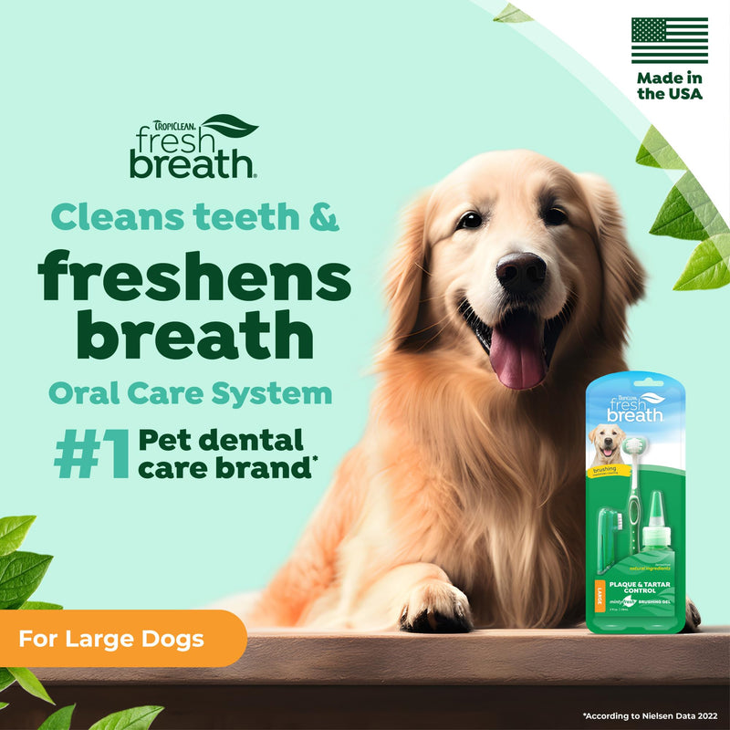 [Australia] - TropiClean Fresh Breath Dog Oral Care Kit | Complete Toothbrush and Toothpaste Set for Plaque & Tartar Control | Tooth Brushing Kit for Large Animals Large Dog Original Kit 
