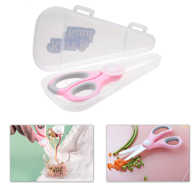 [Australia] - Kare & Kind Ceramic Baby Food Scissors - Pink - With Dust Cover and Storage Case - Cut Baby Food Easily - Ideal for Noodles, Meat, Chicken, Veggies and Fruits (Pink - 1 Pack) Pink - 1 Pack 