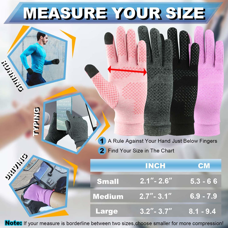 2 Pairs Full Finger Compression Arthritis Gloves for Rheumatoid, Osteoarthritis, Carpal Tunnel Pain Relief, Arthritis Hand Gloves for Women Men Support Work Typing (Pink, Medium) Pink