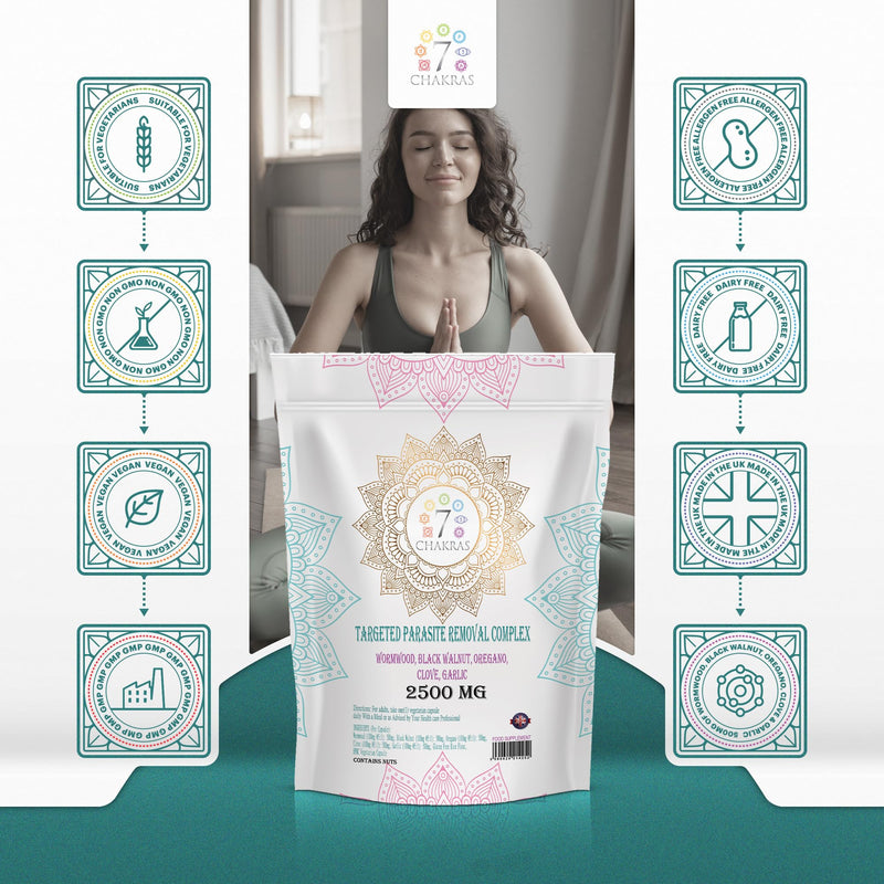 7C Wormwood Parasite Capsules | 60 Wormwood Black Walnut Capsules - 500mg Worm Wood Herb & 500mg Black Walnut per Serving with Oregano, Clove & Garlic | Non-GMO & Gluten Free | Made in the UK 60 count (Pack of 1)