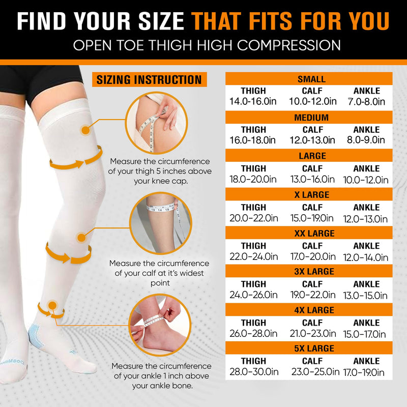 [Australia] - Doc Miller TED Hose Thigh High Anti Embolism Stockings for Women & Men, Hospital Style Surgical Stockings, Plus Size White Compression Socks 15-20mmHg, Support Hose with Inspection Hole (S-5XL) Large 