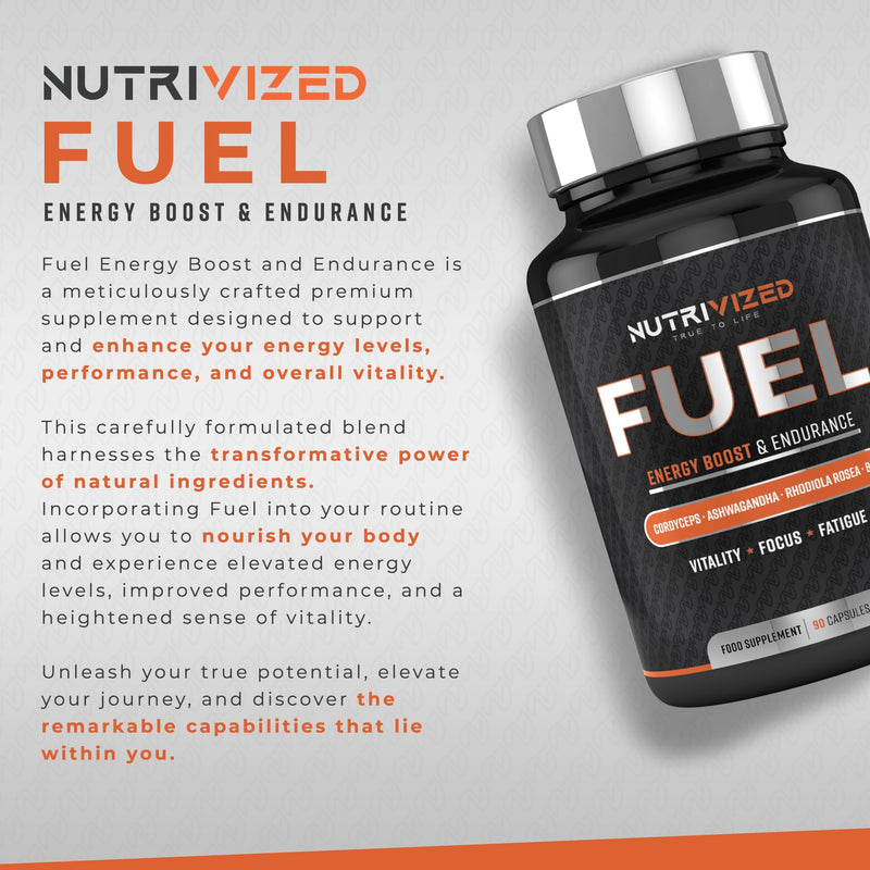 Fuel for Maximum Energy - Ashwagandha & Cordyceps Mushroom, Endurance, Focus and Clarity + Green Tea Extract - Rhodiola Rosea - Vitamin B12 – Vegan 90 Capsules - Made in the UK
