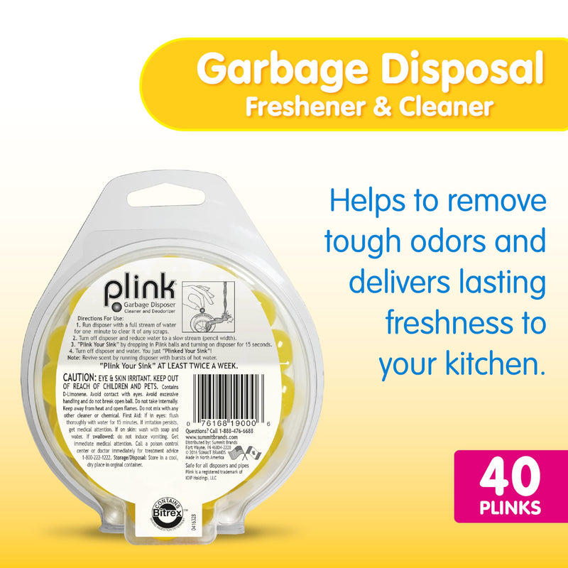 [Australia] - Plink Garbage Disposer Freshener and Cleaner, Sink Disposal Odor Eliminator, Easy-to-Use, Citrus Scents, 40 Capsules Lemon 40 Count (Pack of 1) 