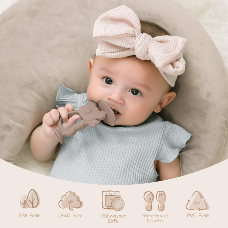 [Australia] - Moonkie Teething Toy, Safe & Easy to Hold BPA Free Silicone Teethers, 360° Baby Toothbrush with Suction Base, Teether Toys Best for Babies 6-12 Months (Koala Warm Taupe) Koala Warm Taupe 1 Pack 