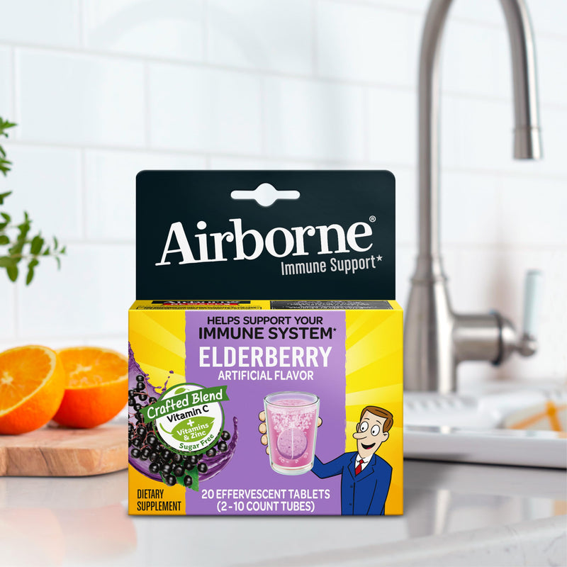 Airborne 1000mg Vitamin C Immune Support Elderberry Effervescent Tablets, 20ct 20 Count (Pack of 1)