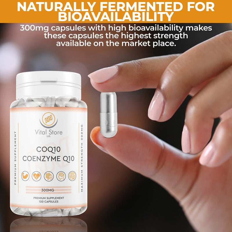 CoQ10 300mg - 120 Vegan Capsules (4 Month Supply) - CoEnzyme Q10 Naturally Fermented Ubiquinone Coenzyme - High Strength UK Made