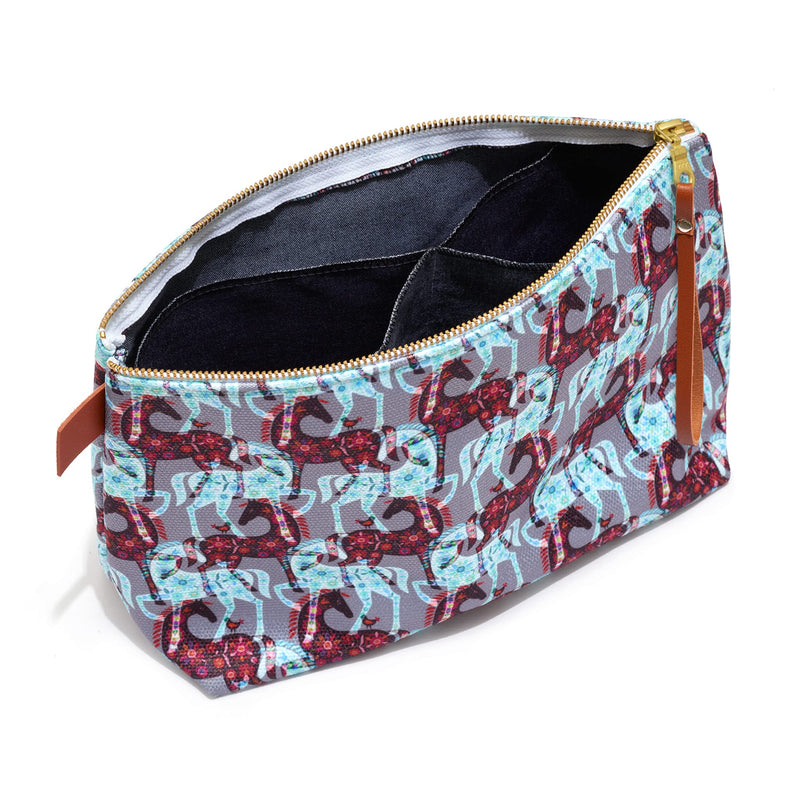 Deluxe 10" Canvas Makeup and Toiletry Bag (Black, Mirror Horse) 10"