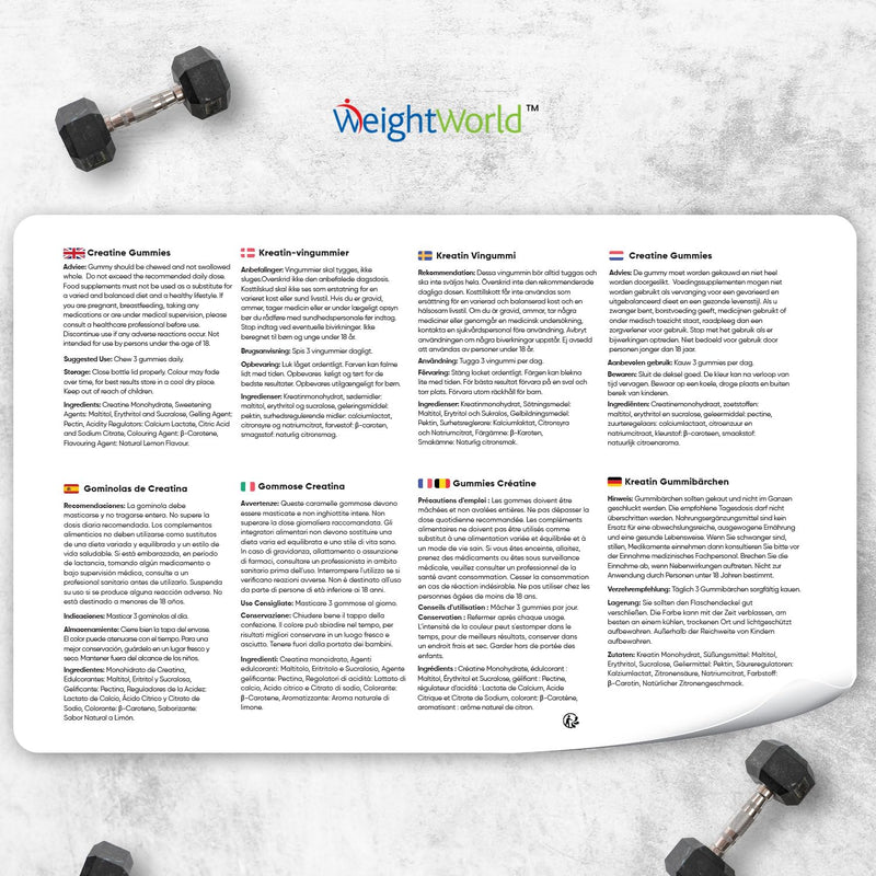 [Australia] - Creatine Monohydrate - 3000mg creatine per serving - 90 gummies without sugar - Delicious alternative to capsules, tablets, powder with lemon flavor - Vegan gummies from WeightWorld 