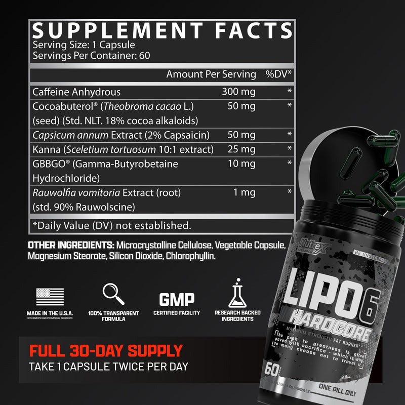 [Australia] - Nutrex Research Lipo-6 Hardcore Supplement, Supports Metabolism & Energy, Dietary Capsules – 60 Count 1 