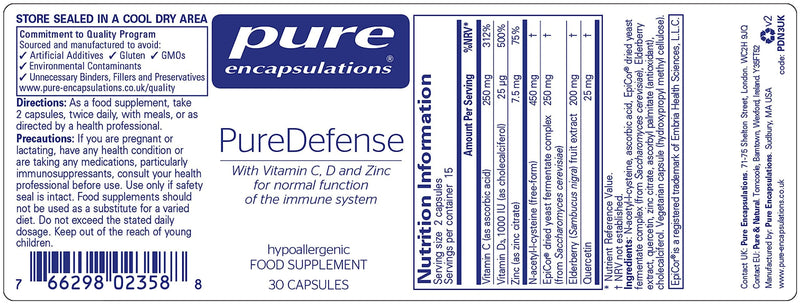 Pure Encapsulations PureDefense - Hypoallergenic Nutritional Supplement with Vitamin C, D and Zinc - 30 Capsules 30 count (Pack of 1)
