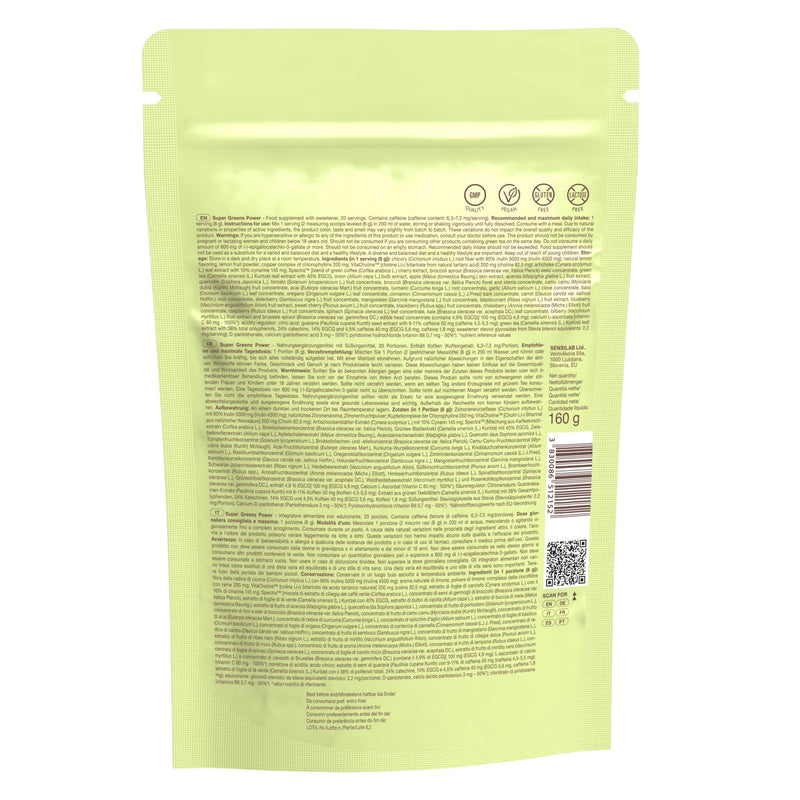 Super Greens Power with Guarana, Inulin & Green Tea – Lemon Flavour Super Greens Powder Drink with Chicory Root, Artichoke, Choline & Vitamins – 160 g – Tummy Tox