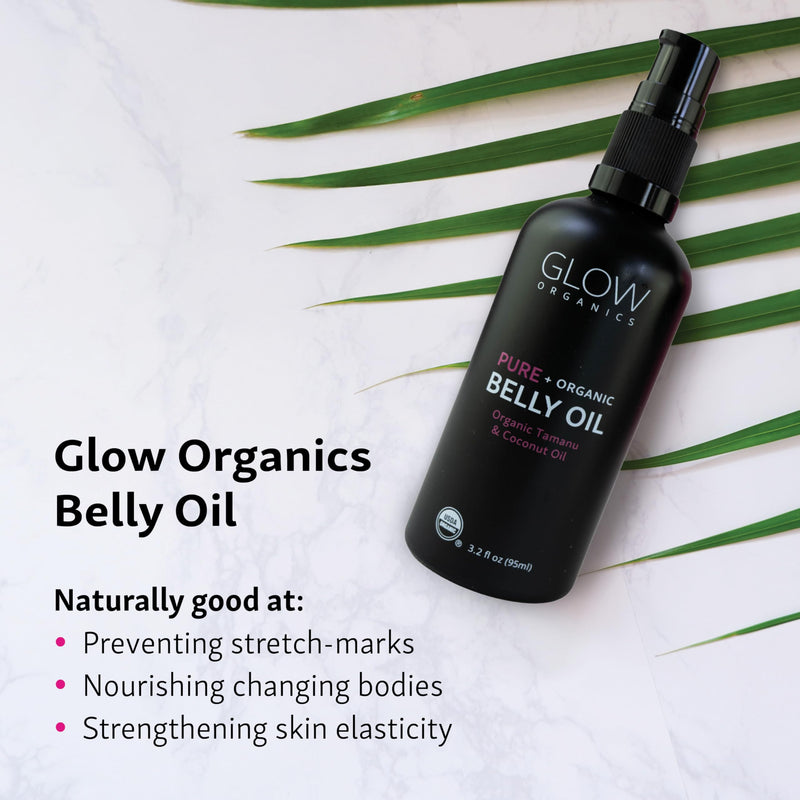 [Australia] - Glow Organics Belly Oil for Pregnancy, Prevents Stretch Marks & Scars, Organic Maternity Skincare, Fast-Absorbing, Pregnancy Safe Daily Ritual, 95ml 