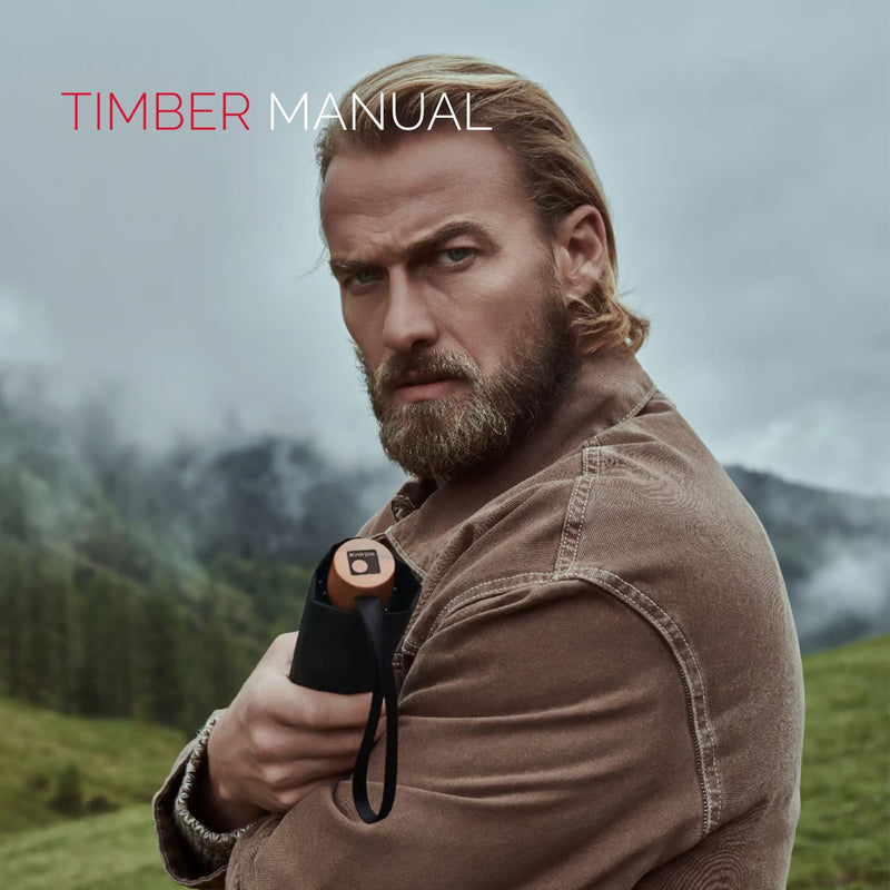 Knirps TIMBER Manual Umbrella - Compact Folding Rain Protection with German Beechwood Handle, Wind Tunnel Tested Frame, Portable Travel Design Navy