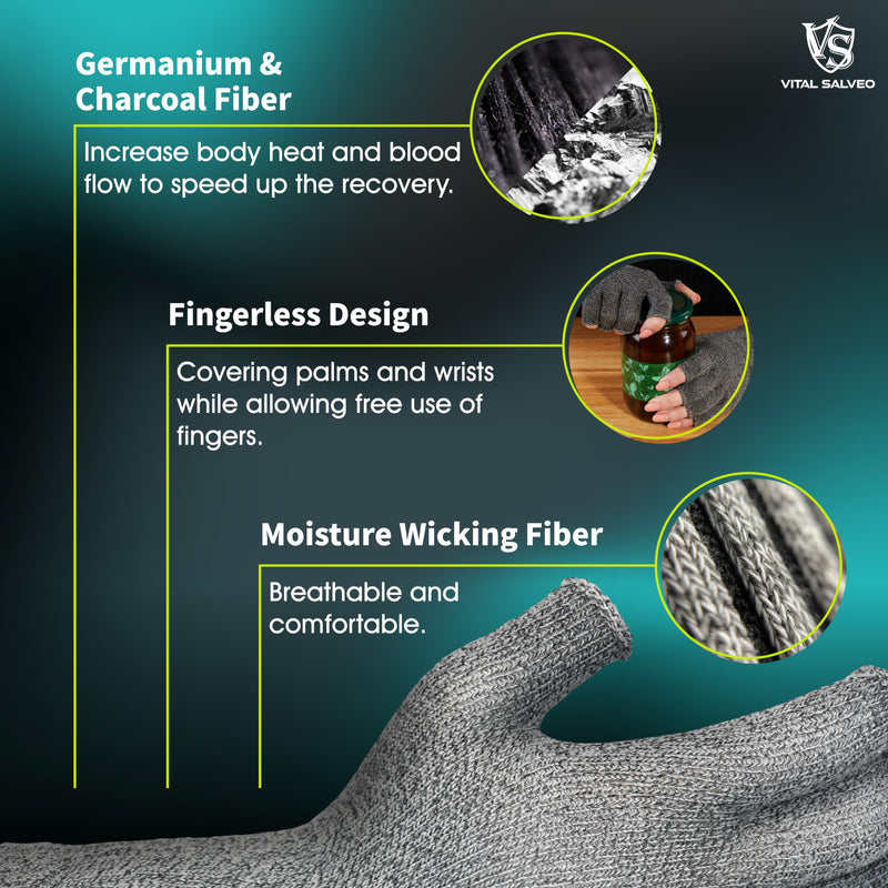[Australia] - VITAL SALVEO Fingerless Recovery Gloves Stretchy Hands Office Unisex Half Finger Typing Texting Circulation Gloves (Pair) Light Grey Large 