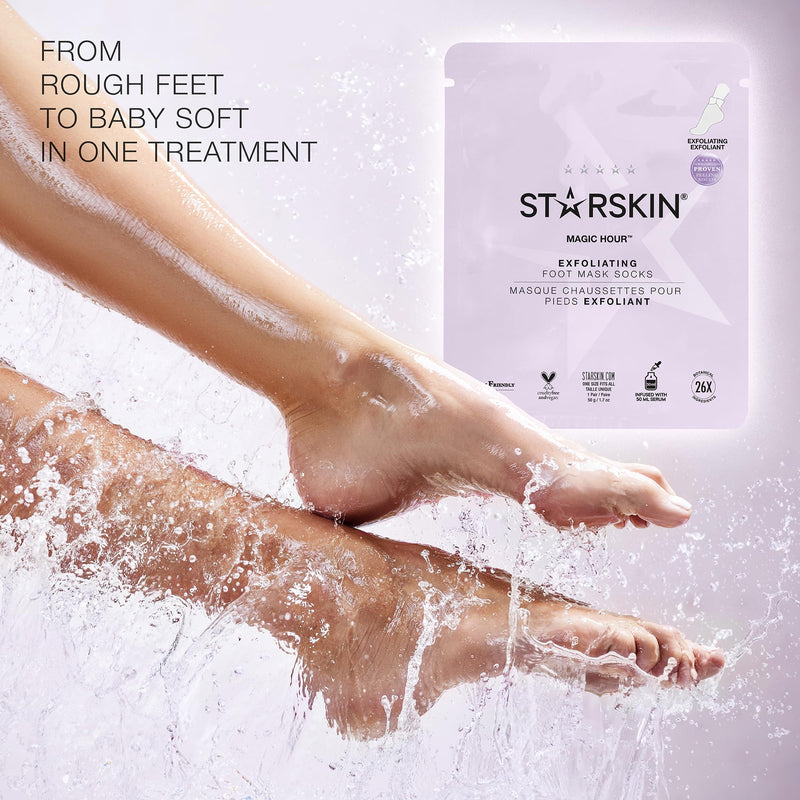 [Australia] - STARSKIN Magic Hour, Exfoliating Foot Mask Sock with Lactic and Glycolic Acid, Gently Removes Calluses and Dead Skin for Effective Peeling, K Beauty Skincare (4 Pack) 