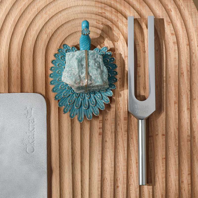[Australia] - Biofield Therapy Mindfulness Tuning Fork Kit,Mind and Body Healing, Healing Crystal Kit, Anxiety & Stress Relief, Inner Peace, 741hz Solfeggio Frequencies for Throat Chakra,Peacock Blue-Throat 