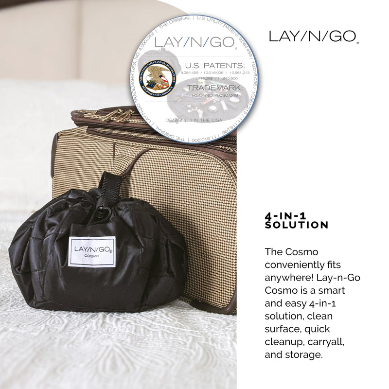 Lay-n-Go Cosmo Drawstring Cosmetic Pouch 20" Makeup Bag Organizer & Nail Spa 18" Acrylic Nail Polish Holder Toiletry Bag for Travel, Gift Bundle, Black & Red