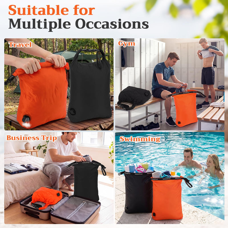 Hsei 2 Pcs Compression Travel Laundry Bag Pump-free Vacuum Compression Dirty Clothes Bag Waterproof Wet Dry Bags Reusable Space-saving Camp Clothes Storage Organizer for Camping Swimming Gym Dorm