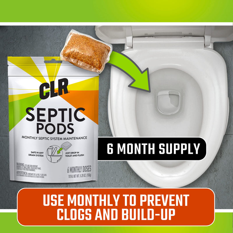 [Australia] - CLR Septic System Treatment Pods, Hassle-Free, Dissolvable and Easy to Flush, Formulated with Biobased Ingredients, Helps prevent Clogs and Build-up, 6 Month Supply 6 Count (Pack of 1) 