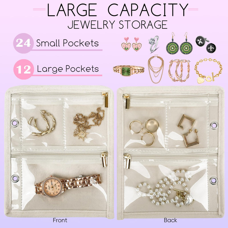 2 PCS Travel Jewelry Organizer Cases,Small Jewelry Bags with Clear Zipper Velvet Pouches for Traveling