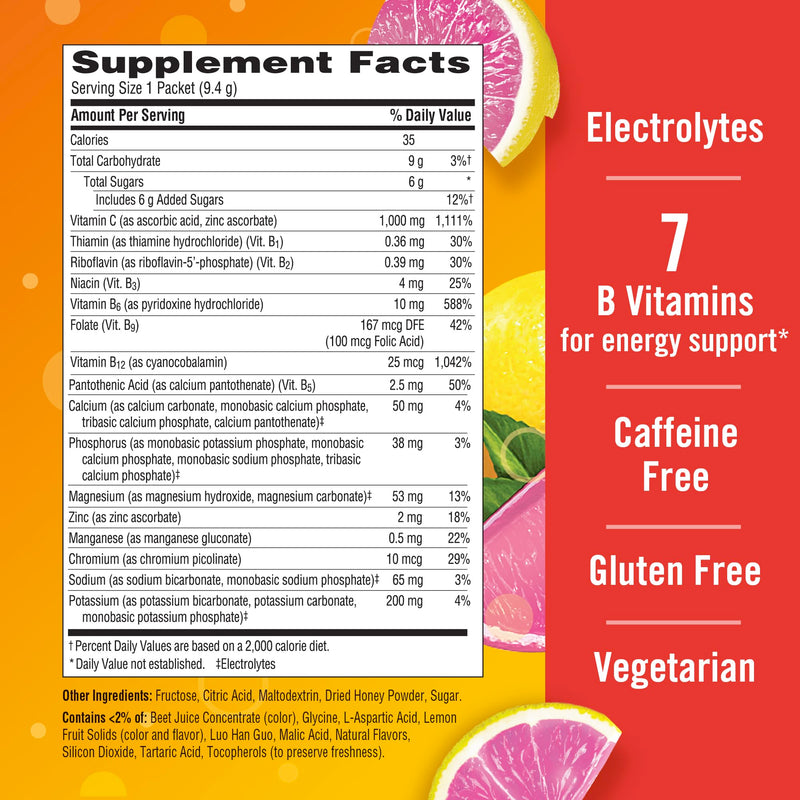 Emergen-C 1000mg Vitamin C Immune Support Powder, Pink Lemonade, 30 ct | B Vitamins for Energy, Zinc and Manganese, Vitamin D, Electrolytes, Natural Pink Lemonade Flavor 9.9 Ounce (Pack of 1)