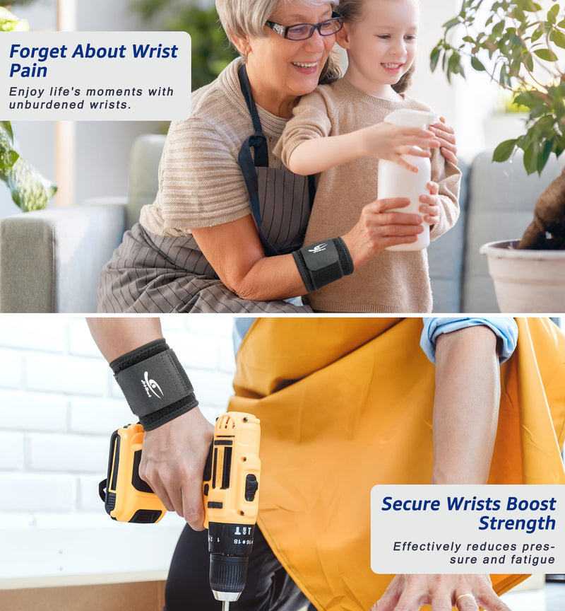 HiRui Wrist Brace (2 PCS) - Adjustable Compression for Carpal Tunnel Arthritis Tendonitis Sprain Pain Relief | Wrist Support Wrist Wraps for Both Hands, Ideal for Sports & Gym Workouts (Black) Black