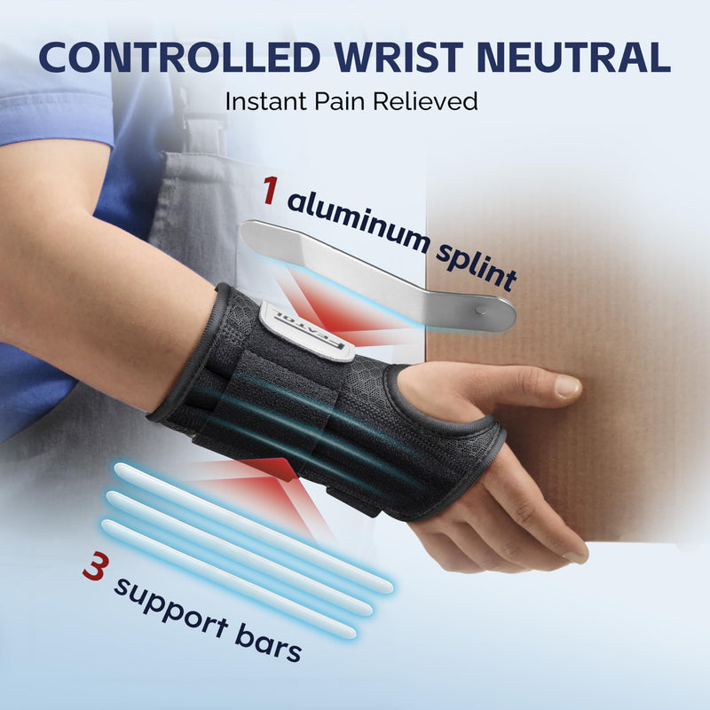FEATOL 2 Pack Carpal Tunnel Wrist Brace For Work With Wrist Splint, 6.5'' Hand Brace Night Support For Women Men, Pain Relief For Tendonitis, Arthritis, Pregnancy, Typing, Right and Left Hand, Large 2 Pack (R and L)-Black.