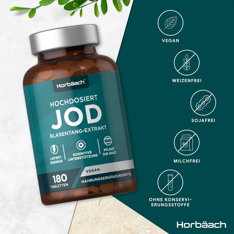 [Australia] - Iodine tablets from kelp | 150µg | for the thyroid | High dosage | 180 vegan pieces | Iodine Tablets | 150 mcg | from Horbaach 