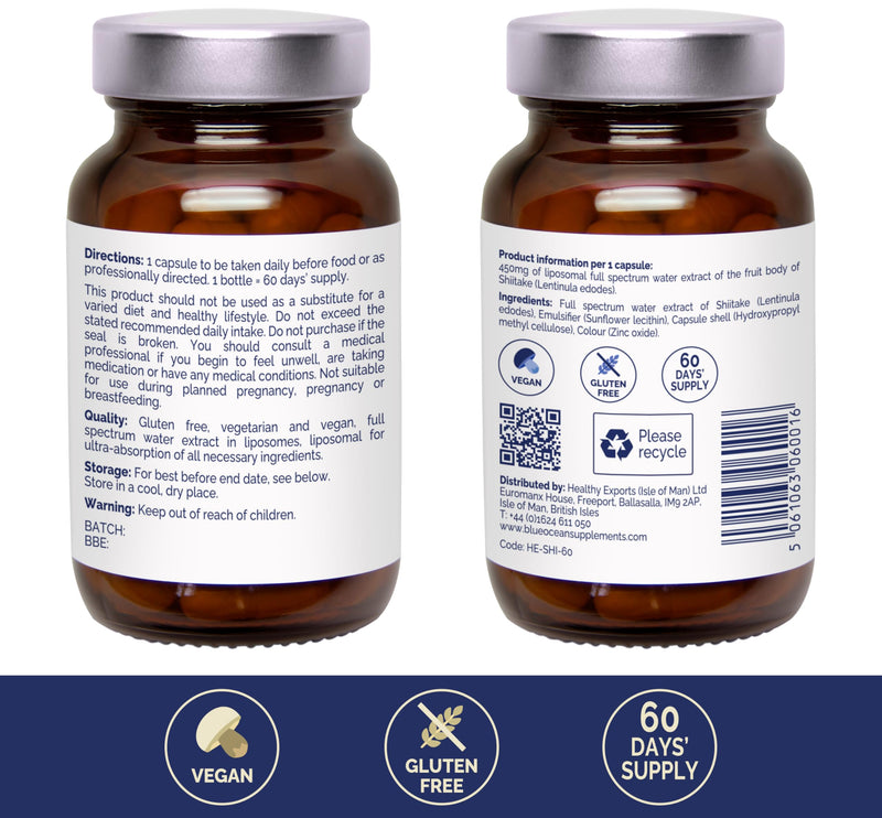 Shiitake – World’s First and Only Powerful Liposomal Mushroom Technology – 60 Capsules – 60 Days’ Supply – Take 1 Per Day – Vegan – Gluten Free