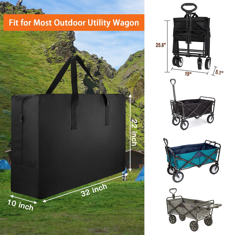 Black Storage Bag for Wagon, 32 Inch Water Resistant Sports Duffel, Protective Cover, Folding Outdoor Travel Equipment Zipper Bag for Strollers, Garden Cart, Camping