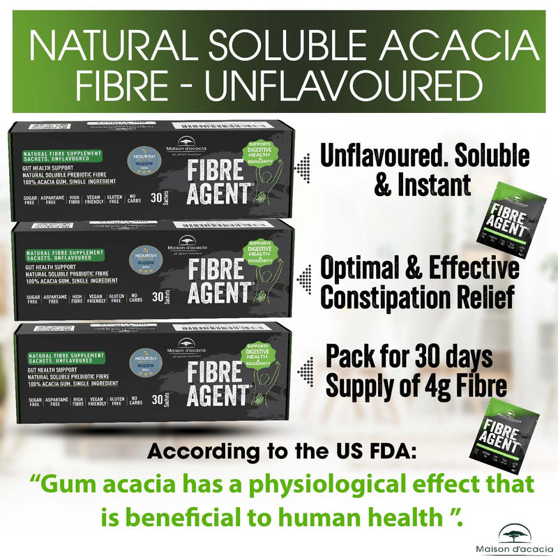 Fibre Supplement Sachets 30 Pack – Soluble Prebiotic Fibre for Gut Health & Regularity – Natural Acacia Fibre Powder – Unflavoured, No Sugar – Gentle Psyllium Husk & Inulin Alternative
