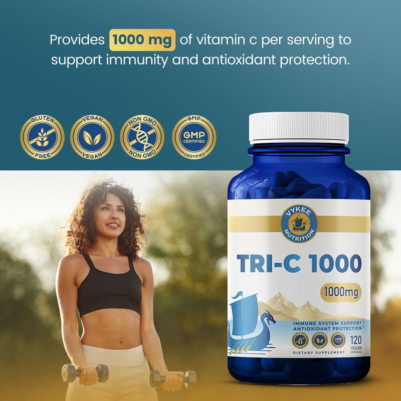 Vykee Nutrition Tri-C 1000 Triple-Source Vitamin C Complex 1,000 mg | Promotes Overall Wellness Vegan, Non-GMO, Gluten-Free, 120 Count