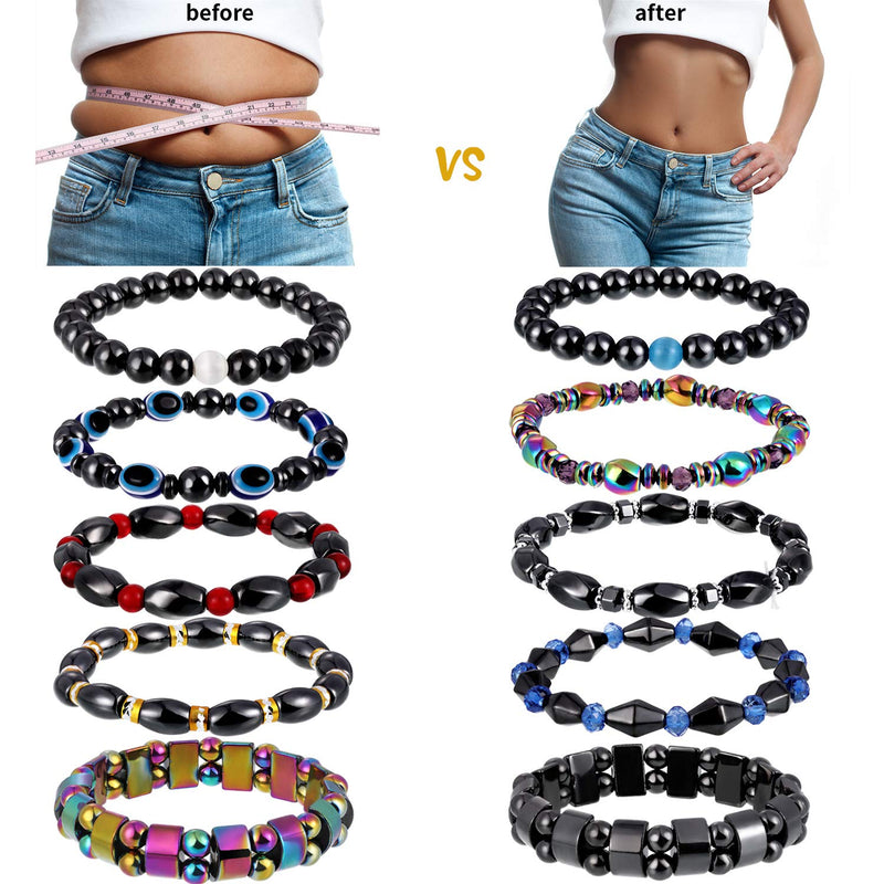 [Australia] - Hicarer 10 Pieces Magnetic Hematite Bracelets for Men Women Magnetic Bracelet Rock Beads Stone Bracelet,10 Styles 