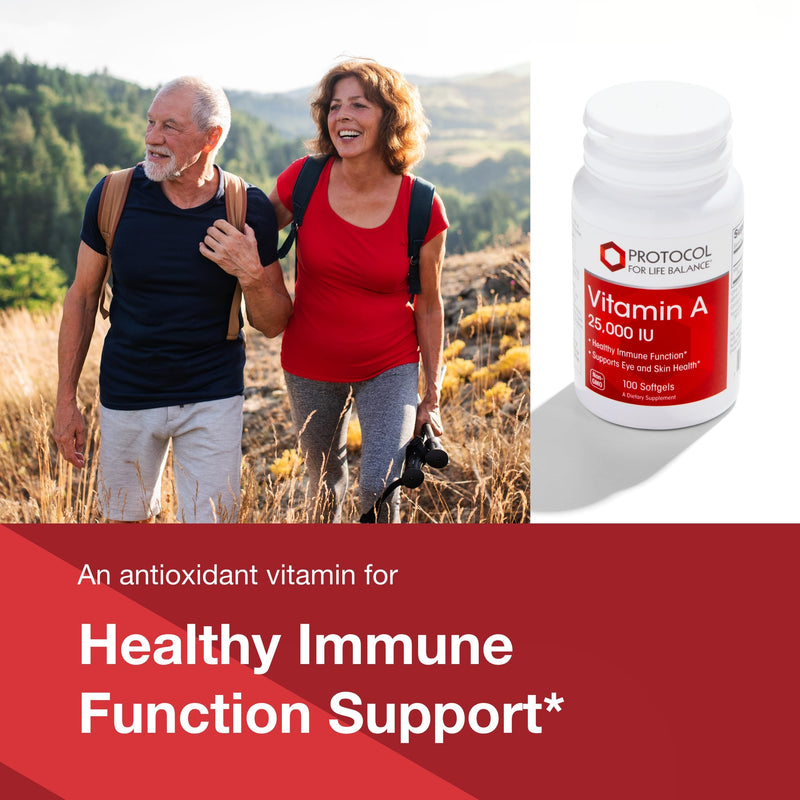 [Australia] - PROTOCOL FOR LIFE BALANCE Vitamin A 25,000 IU - Eye, Retina, and Immune Health - 100 Softgels 100 Count (Pack of 1) 