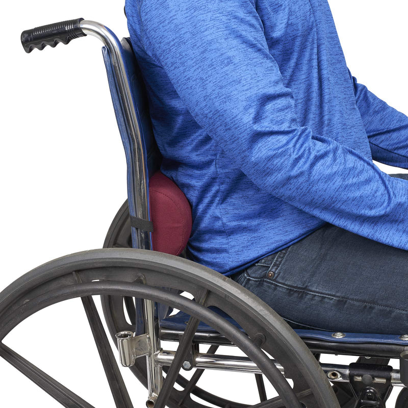 Sammons Preston Half Lumbar Roll with Attachment Strap, D-Shape Low Back Support Cushion, Posture Support Pillow for Spinal Alignment and Curvature, Pain Relief in Head, Neck, Shoulder, Burgundy, 4.5" 4.5"