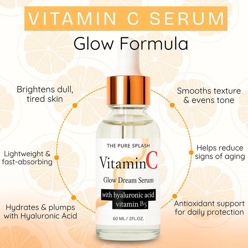 Vitamin C Face Serum 10% – with Hyaluronic Acid & Vitamin B5 – Glow Serum for Face – Lightweight, Non-Greasy, Fragrance-Free – 60ml