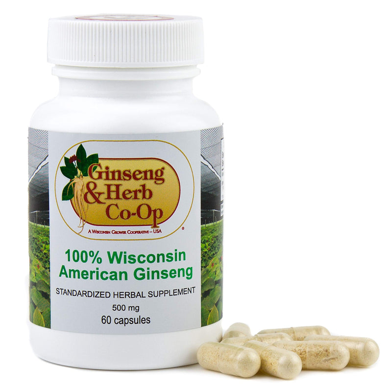 [Australia] - 100% Pure Wisconsin American Ginseng Capsules - 500mg. Authentic Panax Quinquefolius. Potent Ground Ginseng Root - No Fillers, Binders or Other Additives. 