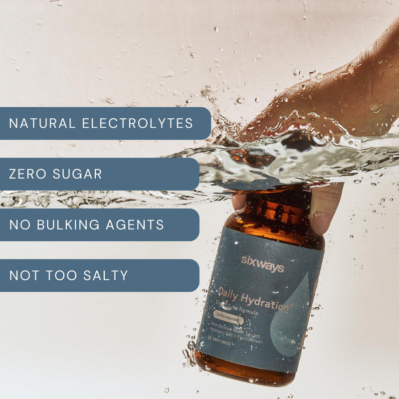 Sixways Daily Hydration Electrolytes, Unflavoured, 30 Servings with Coconut Water, Pink Himalayan Salt, Magnesium, Potassium, Prebiotic Inulin, Sugar-Free Hydration Powder (150g)