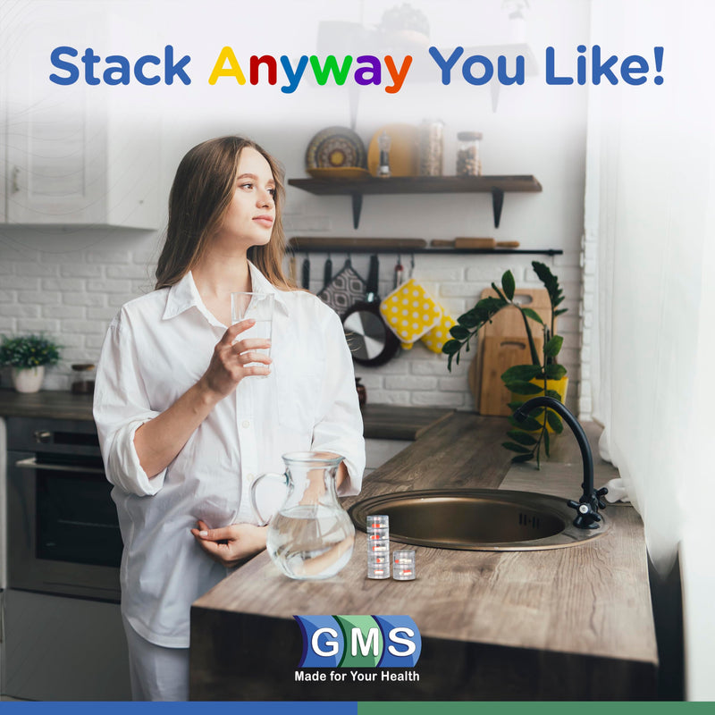 GMS Group Medical Supply, LLC 7 Day Medicine Pill Organizer - Stackable Pill Box - Fits Small Tablets & Vitamin Supplements - Keep Your Daily & Weekly Medicine Organized in One Place - Medium - Clear Medium (Pack of 1)