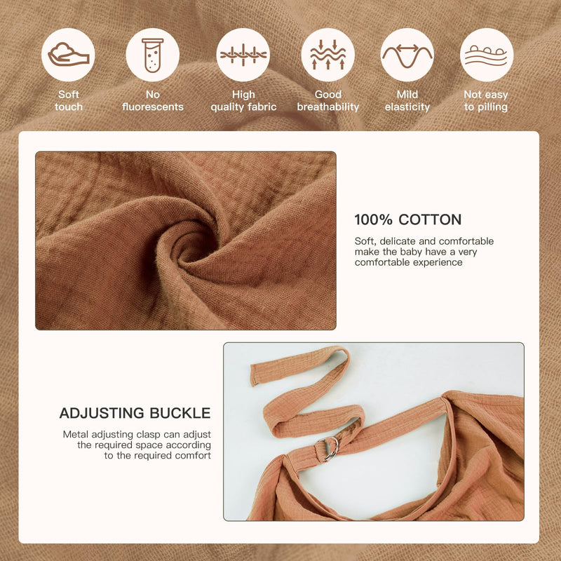 [Australia] - Muslin Nursing Cover for Breastfeeding, Breathable 100% Cotton Privacy Nursing Covers with Rigid Hoop for Mother Nursing Apron, Include Two Baby Bibs, Soft Arch Neckline Nursing Apron Brown 