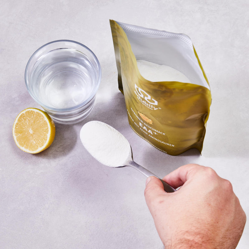 [Australia] - edubily nutrition® EAA powder • High-quality vegan amino acid complex made of 10 essential amino acids (EAAs) • Lemon flavor • Sweetened with stevia • 400 g lemon 