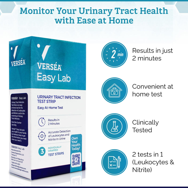 Easy Lab UTI Test Strips, At-Home Detection - Quick & Reliable Urinary Track Infection Test - 3 Count