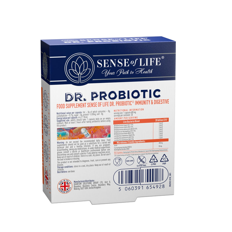 Sense of Life Dr. Probiotic Complex for Immunity & Digestive Support, 30 Capsules – 20 Billion CFU – Probiotics & Prebiotics - Supports Digestive Gut Health & Immune Function