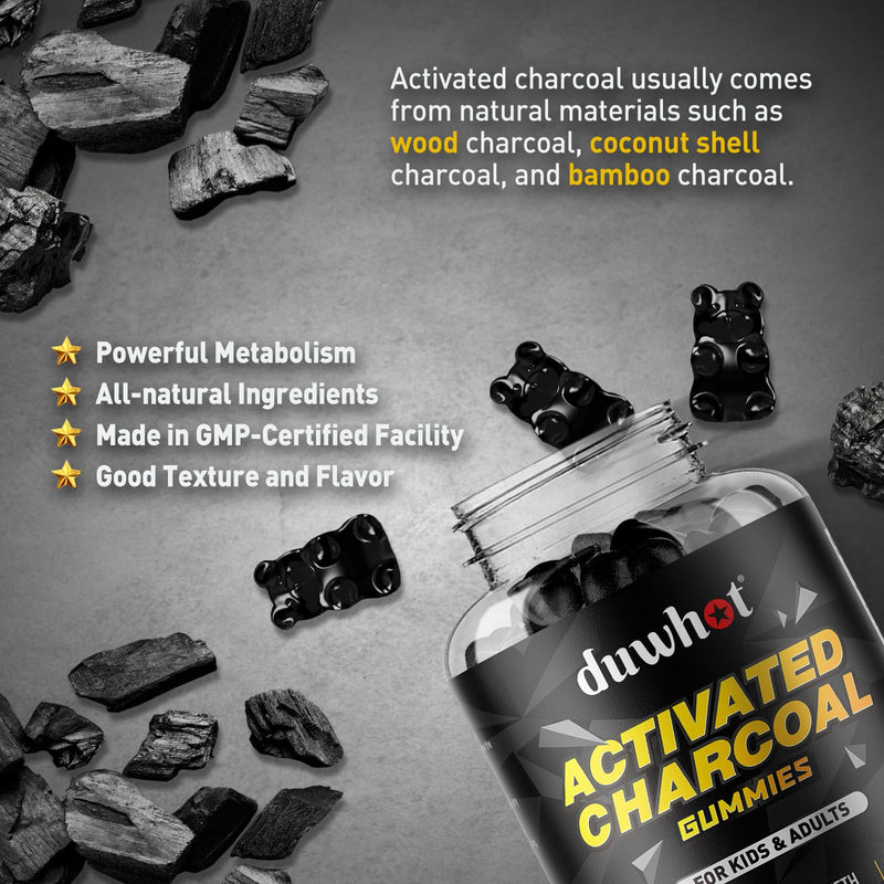 [Australia] - Activated Charcoal Gummies for Kids, 500mg Chewable Activated Charcoal Supplement for Gas Relief, Detox, Digestive and Oral Health, Vegan Blueberry Flavor, 60 Count 