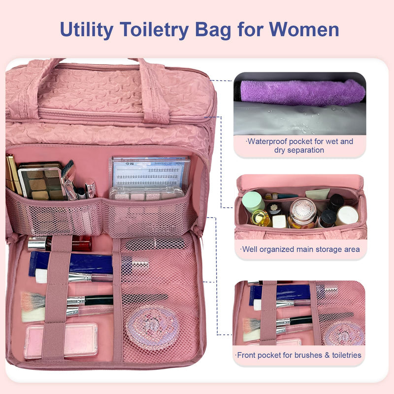 SMONT Tactical Toiletry Bag for Men Kahaki & Toiletry Bag for Traveling Women Pink